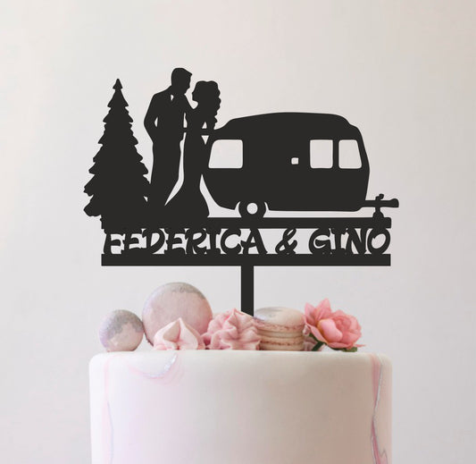 Cake topper in legno sposi tema camper Idea's Cottage