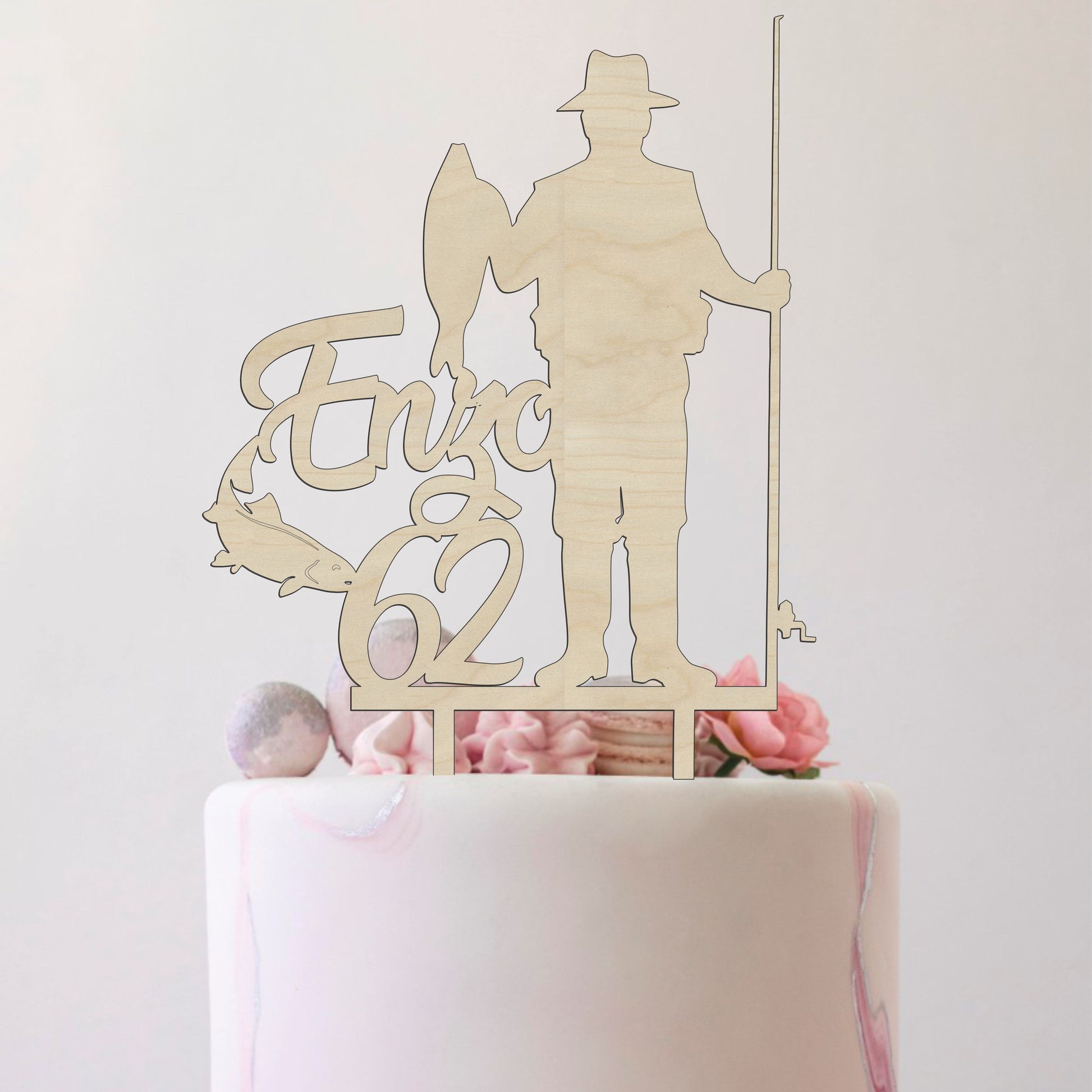 Cake topper in legno pescatore Topper cake compleanno personalizzato –  Idea's Cottage